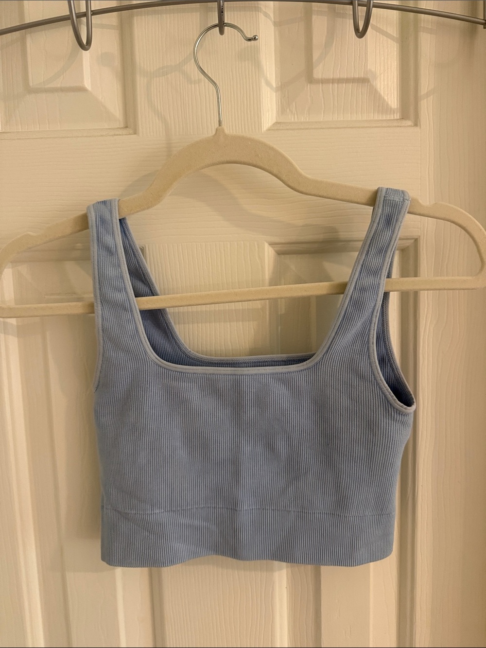 American Threads Light Blue Ribbed Square Crop Tank - Picture 2 of 2